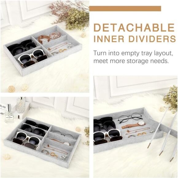 Sunglass Organizer Jewelry Tray, 8 Grids Velvet Tray Glasses Watch Storage - Picture 4 of 7